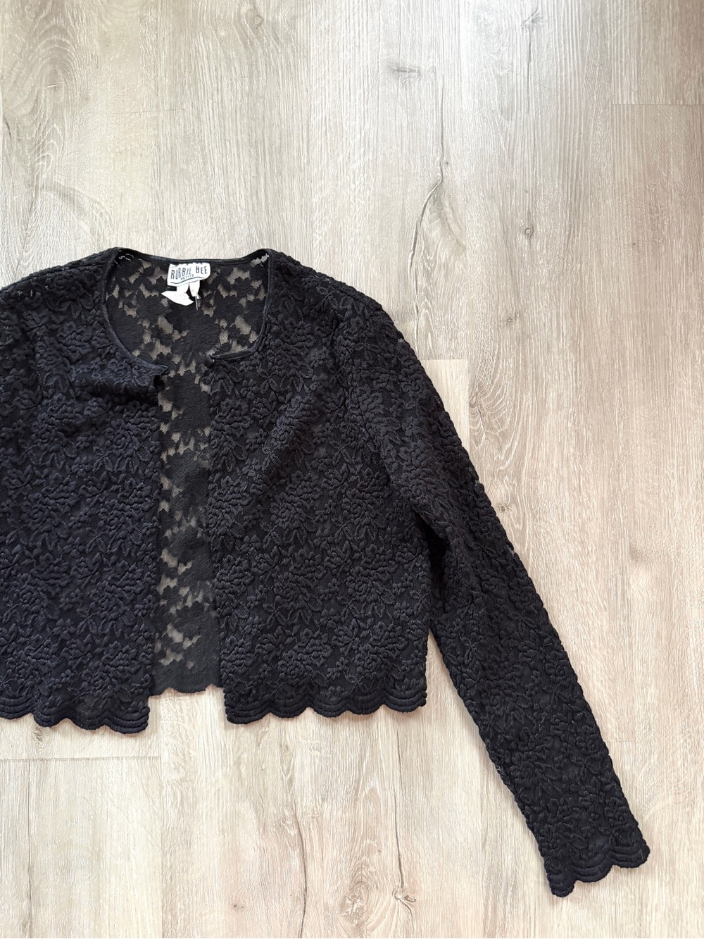 VTG ROBBIE BEE black lace embroidered cardigan Y2K 12 petite fairy